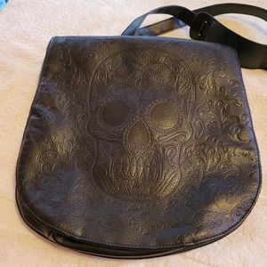 Loungefly crossbody bag with embossed sugar skull. Like new.